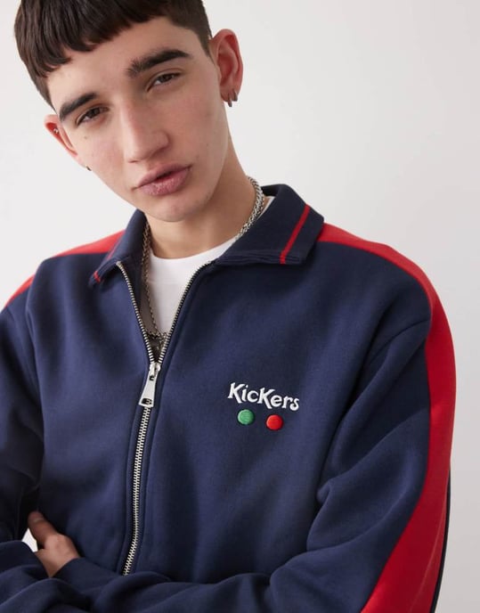 Kickers zip-up tröja med röd rand i marinblått - Image 2