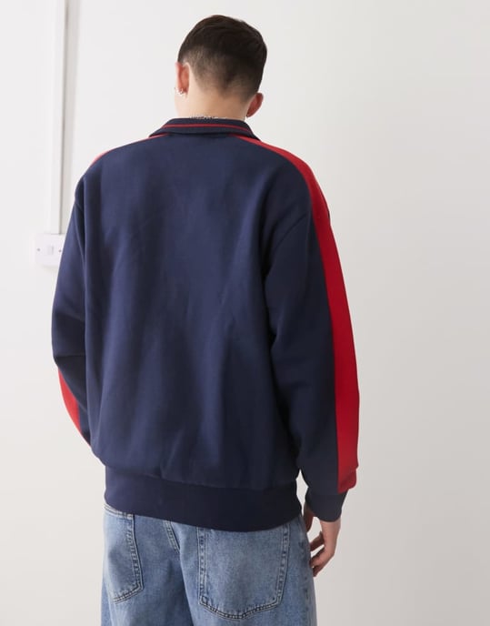 Kickers zip-up tröja med röd rand i marinblått - Image 3