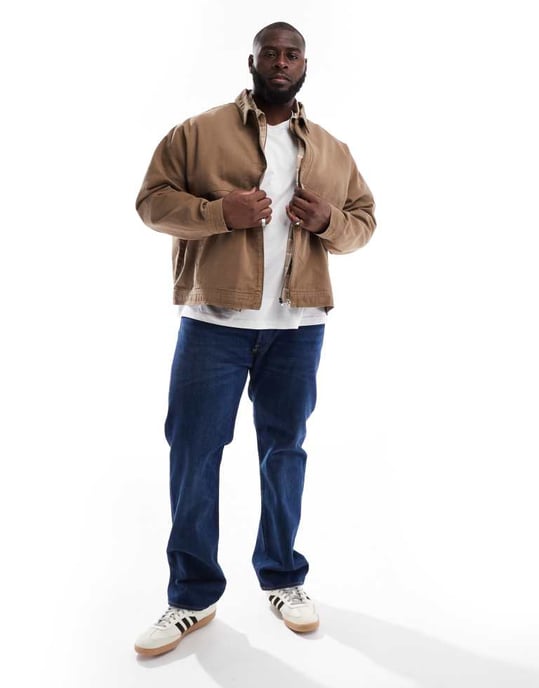 ASOS DESIGN oversized tvättad Harrington-jacka i brunt - Image 2