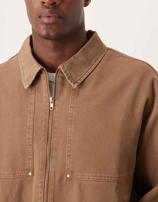 ASOS DESIGN oversized tvättad Harrington-jacka i brunt - Image 3