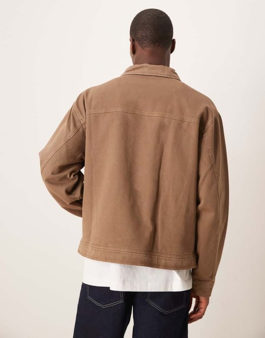 ASOS DESIGN oversized tvättad Harrington-jacka i brunt - Image 4