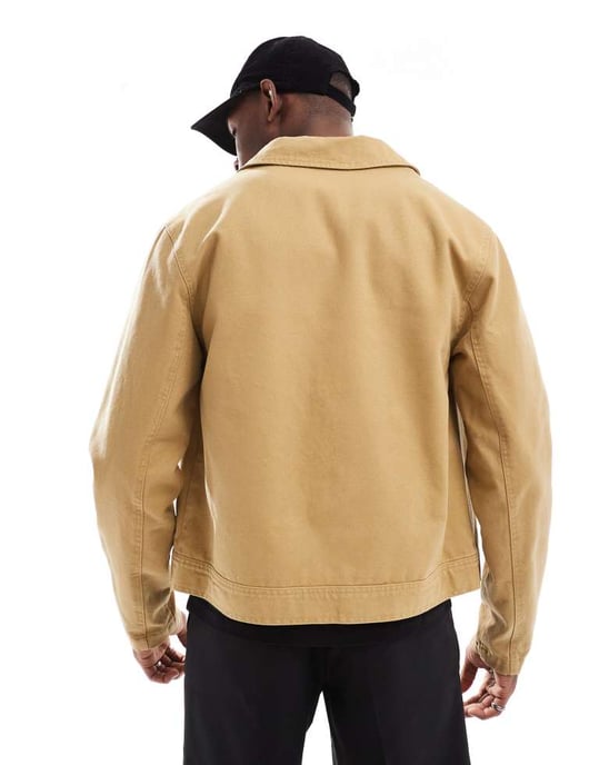 ASOS DESIGN arbetarskjorta med tryck på bröstet i stålgrå - Image 4