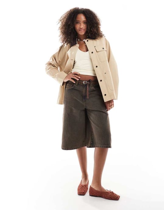 ASOS DESIGN ren kordkrage barnjacka i sten - Image 2