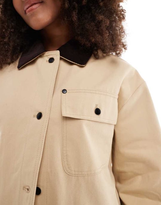 ASOS DESIGN ren kordkrage barnjacka i sten - Image 3