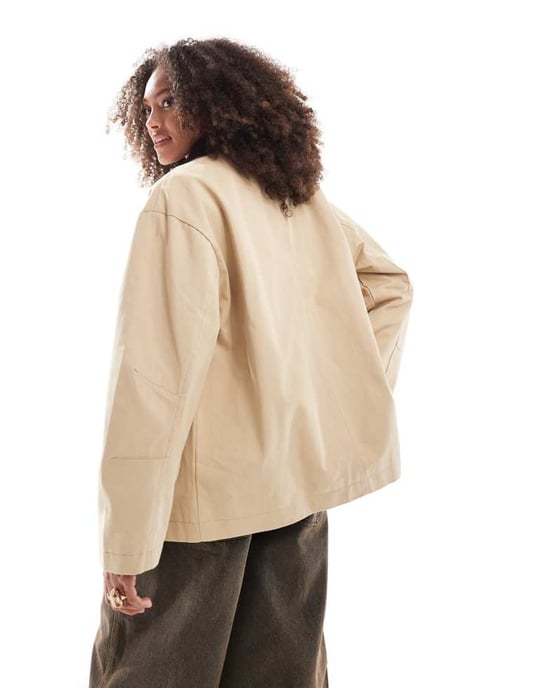 ASOS DESIGN ren kordkrage barnjacka i sten - Image 4
