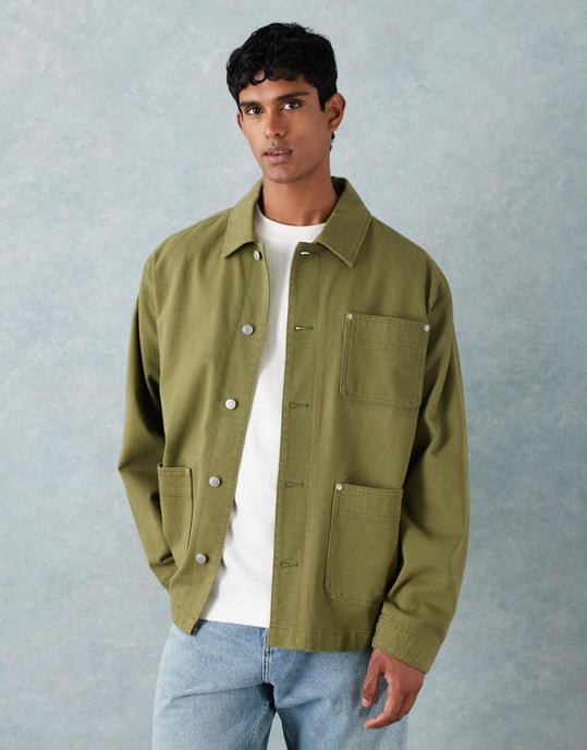 ASOS DESIGN tvättad twill arbetjacka i khaki - Image 1