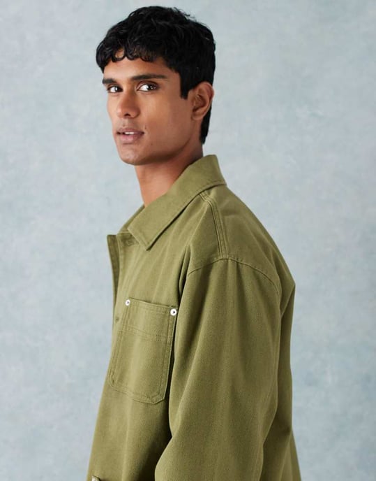 ASOS DESIGN tvättad twill arbetjacka i khaki - Image 4