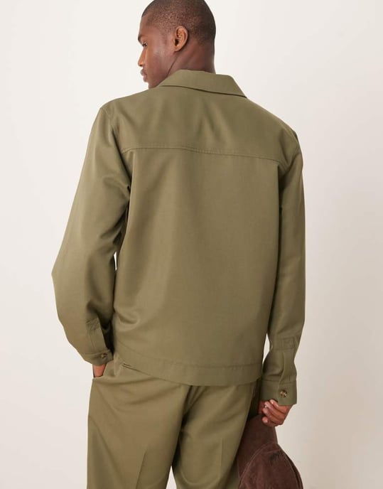 ASOS DESIGN smart co-ord revere harrington i mörkgrön - Image 4