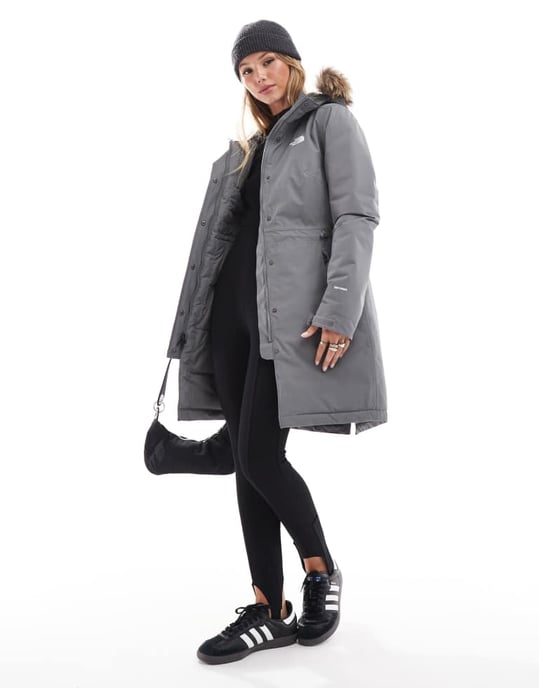 The North Face Zaneck fuskpäls huvad isolerad parka i grått - Image 2