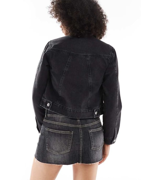 Miss Selfridge denim girlfriendjacka i helt svart tvätt - Image 4