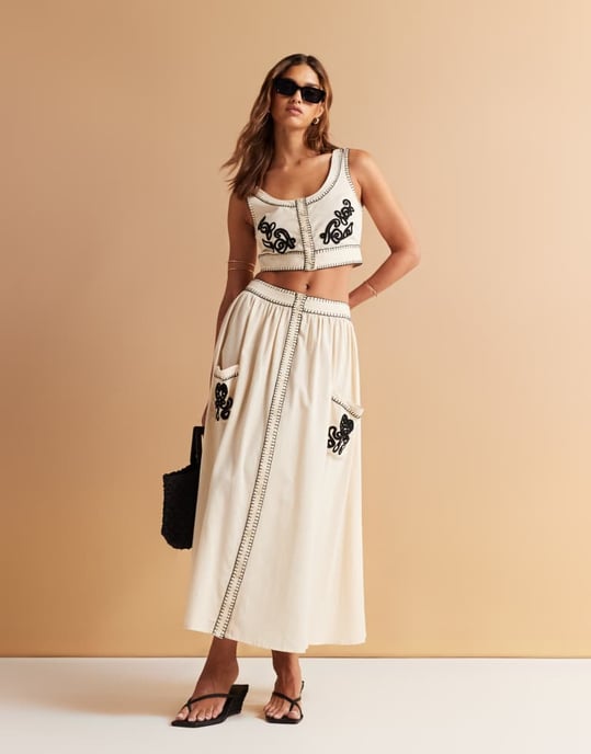 ASOS DESIGN knäppframsydd broderad co-ord topp - Image 2