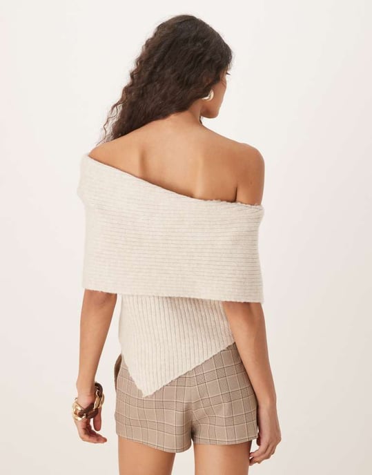 ASOS DESIGN enaxlad stickad topp i havre - Image 3