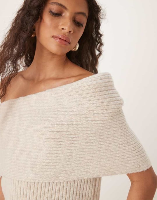 ASOS DESIGN enaxlad stickad topp i havre - Image 4