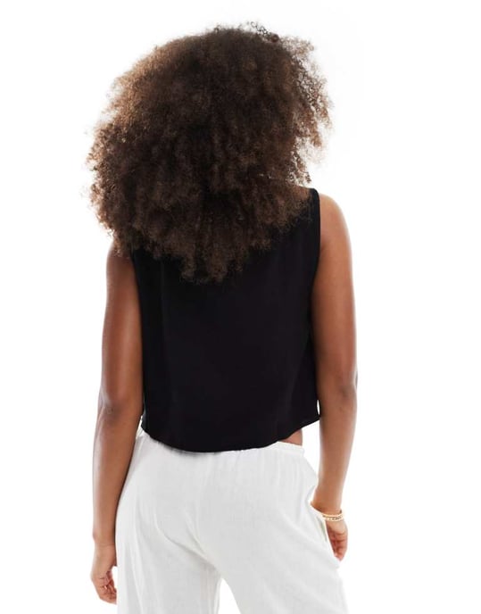 ASOS DESIGN linnemix topp med detaljer i svart - Image 3