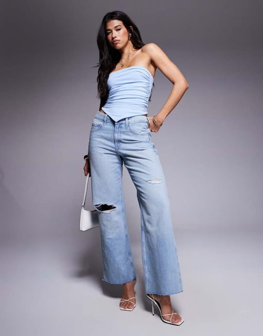 ASOS DESIGN rynkad bandeau med spetsig nederkant i blått - Image 4
