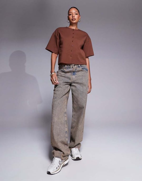 ASOS DESIGN interlock boxy skjorta med knäppning i brunt - Image 2