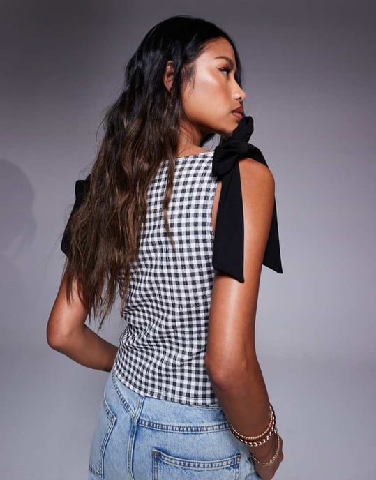 ASOS DESIGN strukturerad svart rosett axel rutigt mönster - Image 2