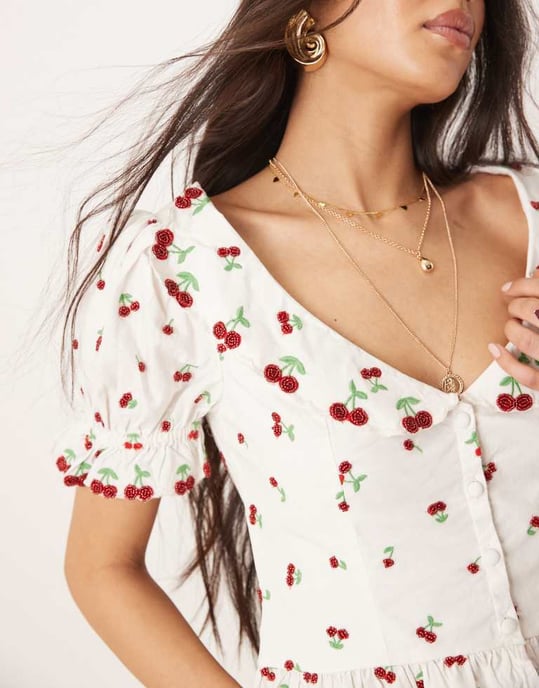 For Love & Lemons Pärlade Körsbärstopp i vitt och rött set - Image 2