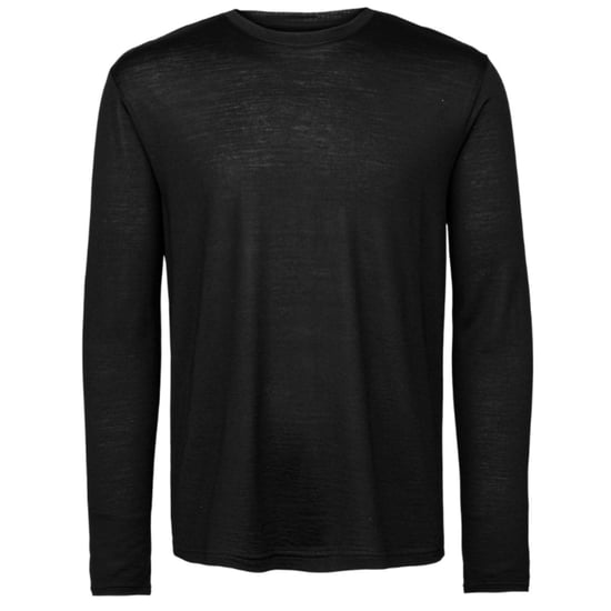 Merino Wool Men's' Long Sleeve T-Shirt in Black with Crew Neck - Image 2