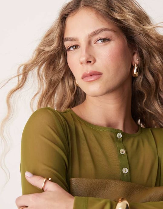 ASOS DESIGN nätpärlknappad cardigan i olivgrön - Image 4