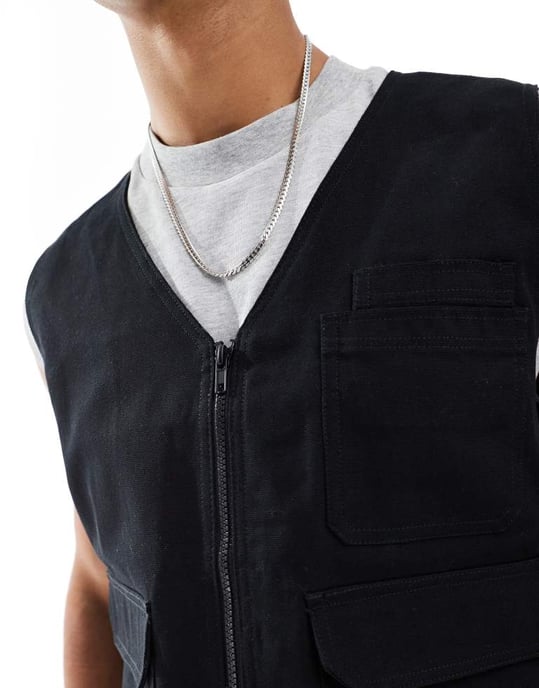 ASOS DESIGN utility väst i svart - Image 4