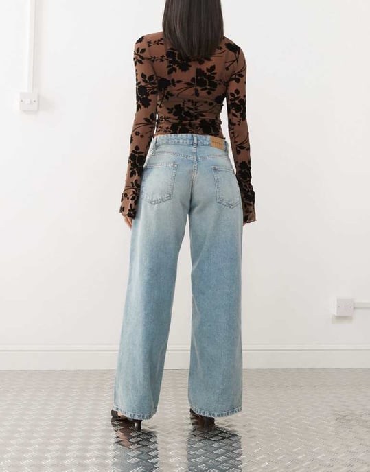 Motel roomy extra wide low rise jeans in washed blue green - Image 2