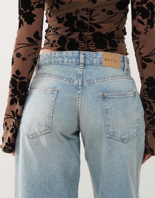 Motel roomy extra wide low rise jeans in washed blue green - Image 4
