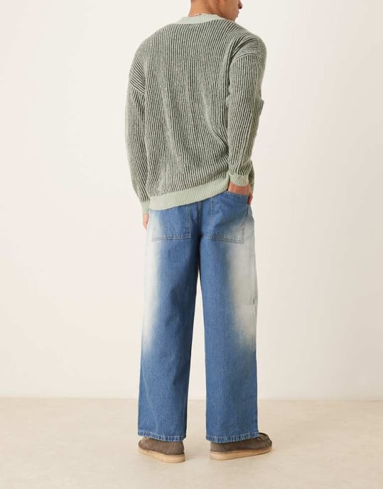 ASOS DESIGN super baggy med extrem sidoventilation i mid blue wash - Image 3