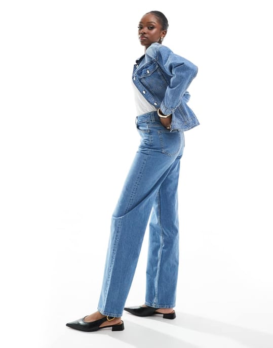 ASOS DESIGN Hög midja vida jeans för män i rent blå - Image 2