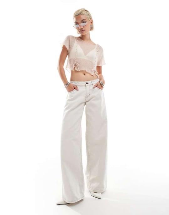Motel roomy wide leg low rise jeans in off-white - Image 1