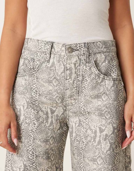 Free People good luck printed barrel jean in snake combo - Image 2