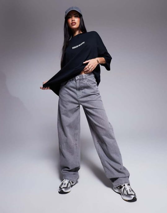 Weekend Collective baggy tunnelformade jeans i tvättad grå - Image 1