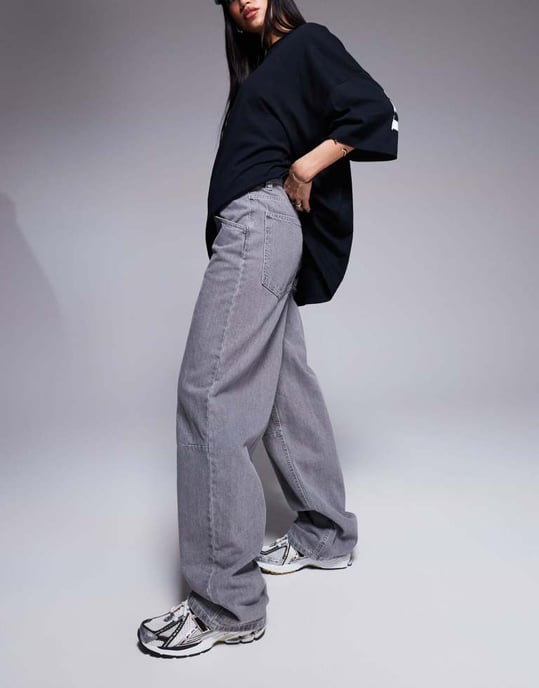 Weekend Collective baggy tunnelformade jeans i tvättad grå - Image 3