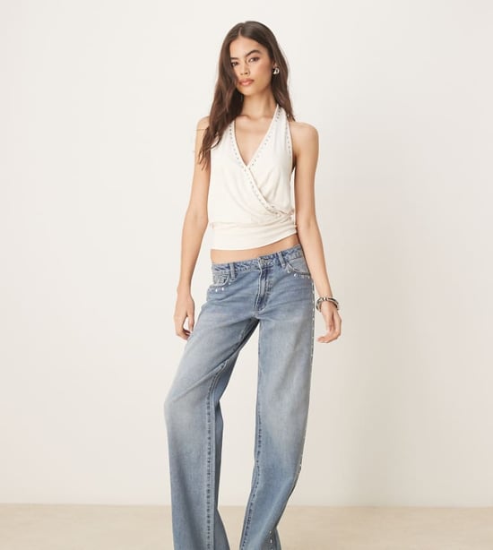 JDY Långa västerländska vida jeans med nitar i ljusblå tvätt - Image 1