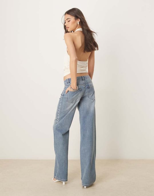 JDY Långa västerländska vida jeans med nitar i ljusblå tvätt - Image 2