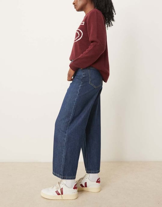 Abercrombie & Fitch high rise cropped wide leg jean in blue wash - Image 3