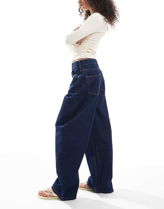 ASOS DESIGN hög midja barrel leg jeans i tvättad denim - Image 3
