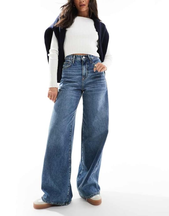 AWARE extreme wide leg jeans in medium blue denim - Image 1