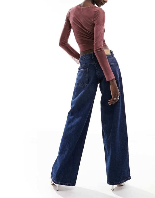 Motel extra wide low rise jeans in mid blue used wash - Image 4