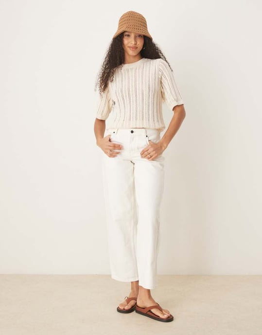 ASOS DESIGN stickad t-shirt med virkad look i ecru - Image 4