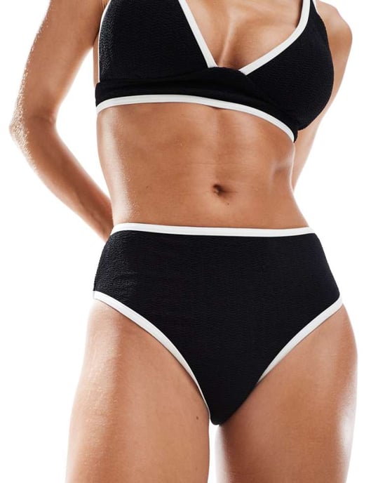 Vero Moda strukturerade bikiniunderdelar med kant i svart - Image 1