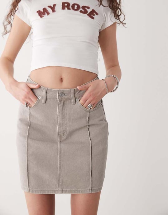 Obey Serene denim midikjol i blek beige tvätt - Image 3