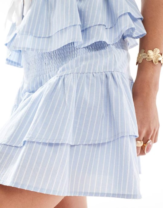 The Frolic exclusive poplin rara mini skirt co-ord in blue stripe - Image 4