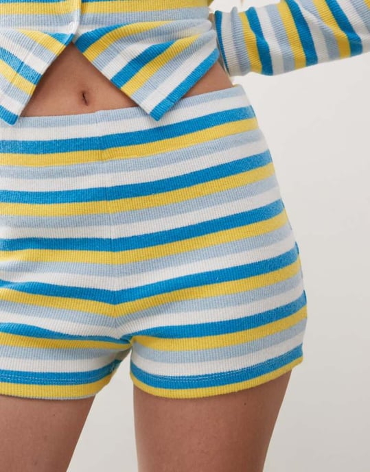 Återvunnen vintage mikrokort koord i blå sommarrandig - Image 3