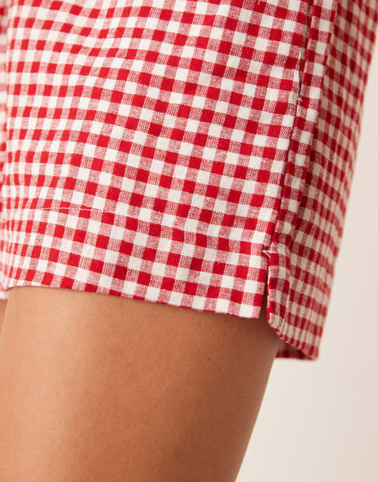 Abercrombie & Fitch knytmidja linne shorts i röd rutigt - Image 4