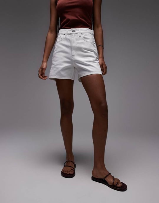 ARKET mid waist femfickors styvt denim twill shorts i vitt - Image 2