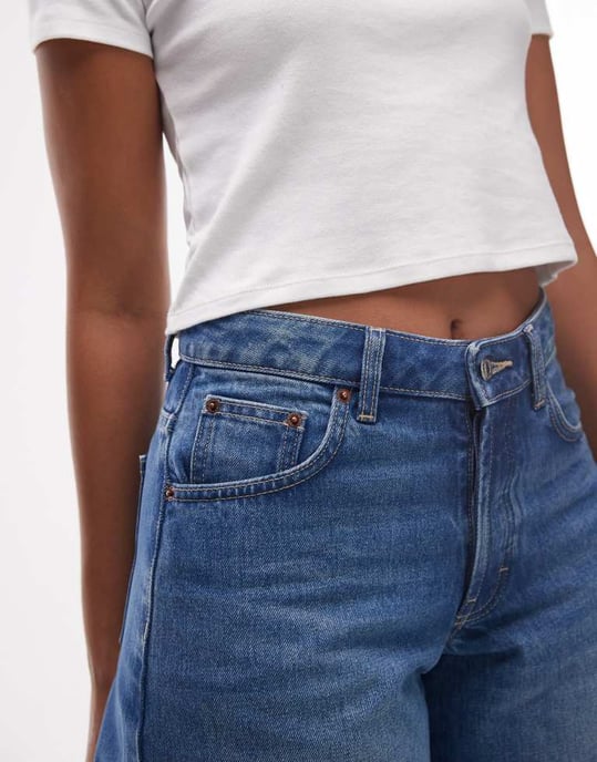 Topshop Hourglass denim Redaktörsshorts i mellanblå - Image 3