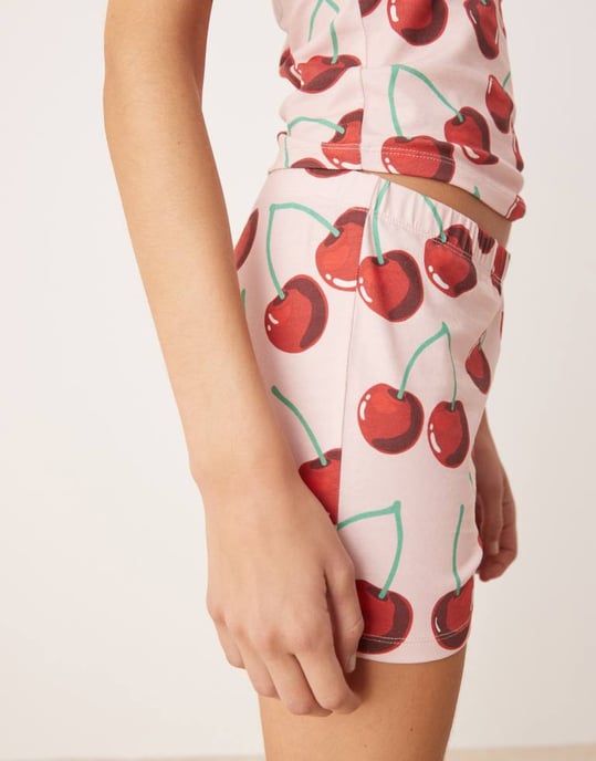 ASOS DESIGN mikrokort kavaj i rosa körsbärsmönster - Image 2