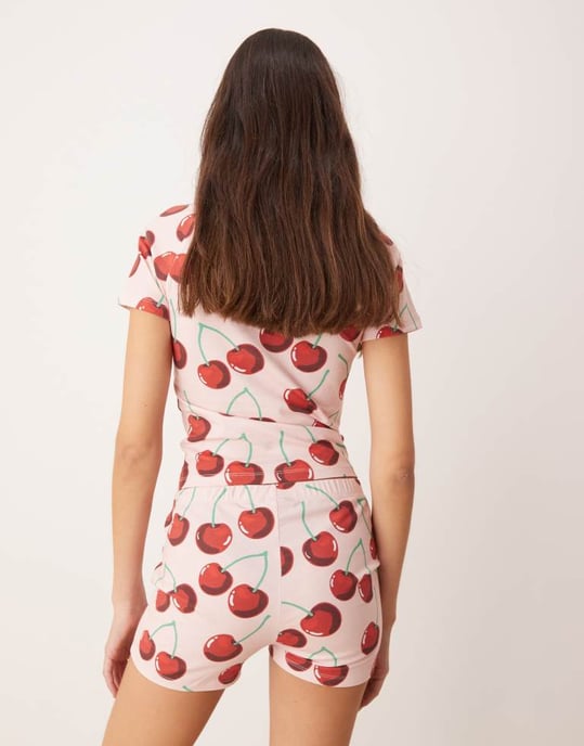 ASOS DESIGN mikrokort kavaj i rosa körsbärsmönster - Image 4