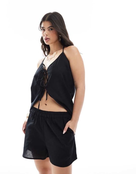 Esmee Exclusive beach short co-ord in black - Image 4